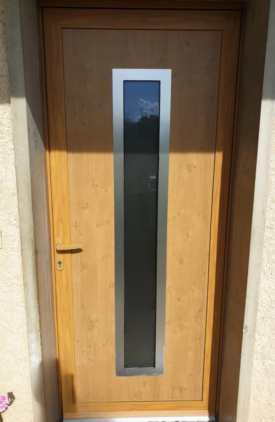 Porte Aluminium couleur bois avec vitrage